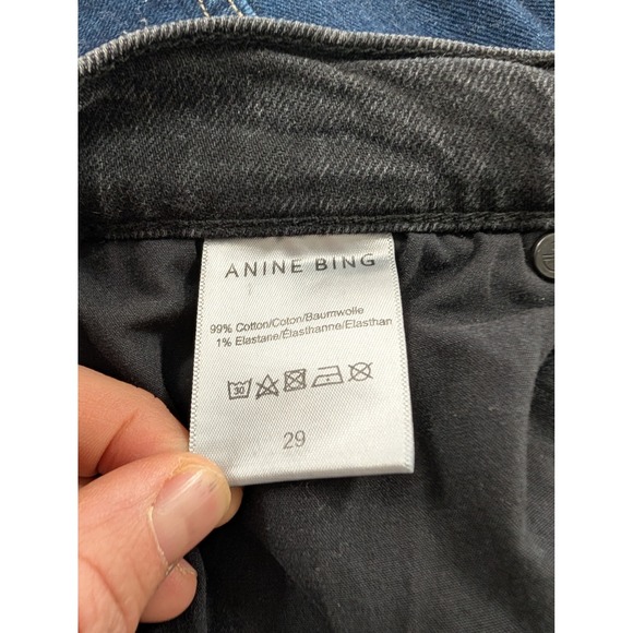 ANINE BING Black Denim Cropped Raw Hem Flare Jeans Size 29‎ - Picture 8 of 9